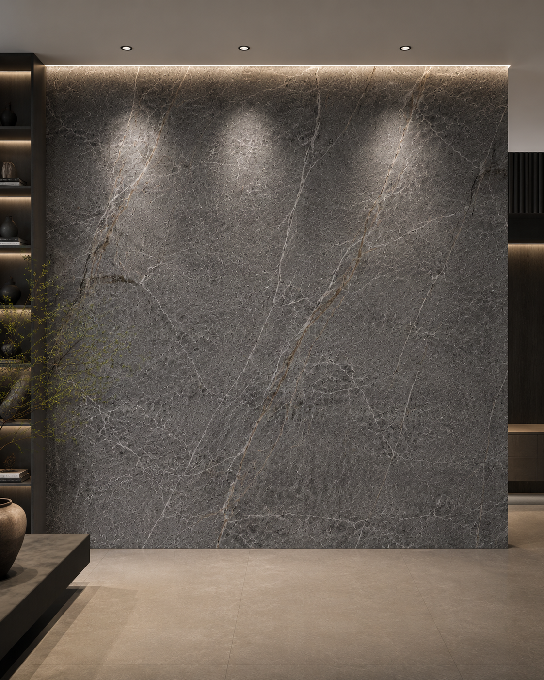 STONEVIA™ Cuarcita Midnight | Superficie arquitectónica de cuarcita negra