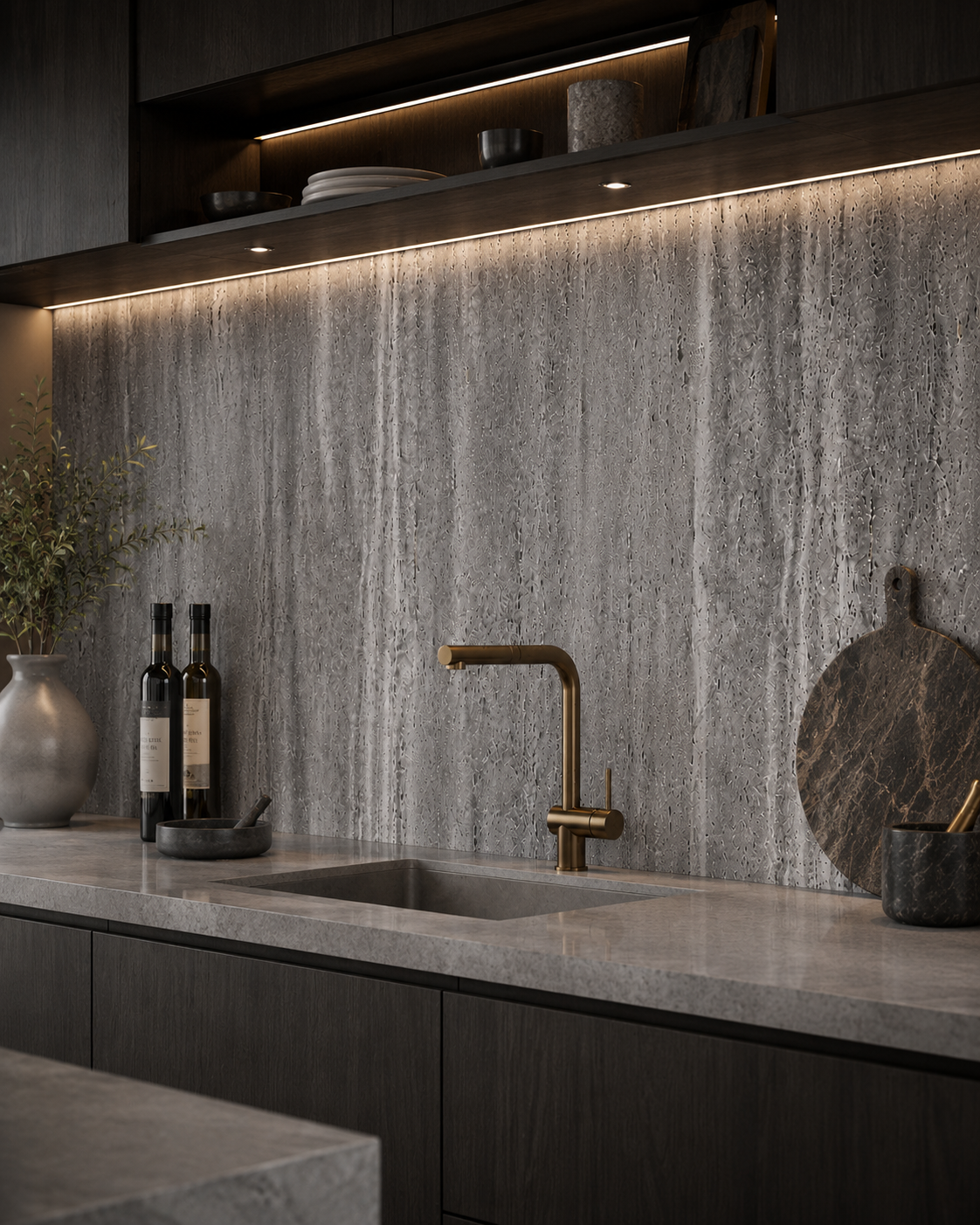 STONEVIA™ Storm Travertino | Panel efecto travertino gris oscuro