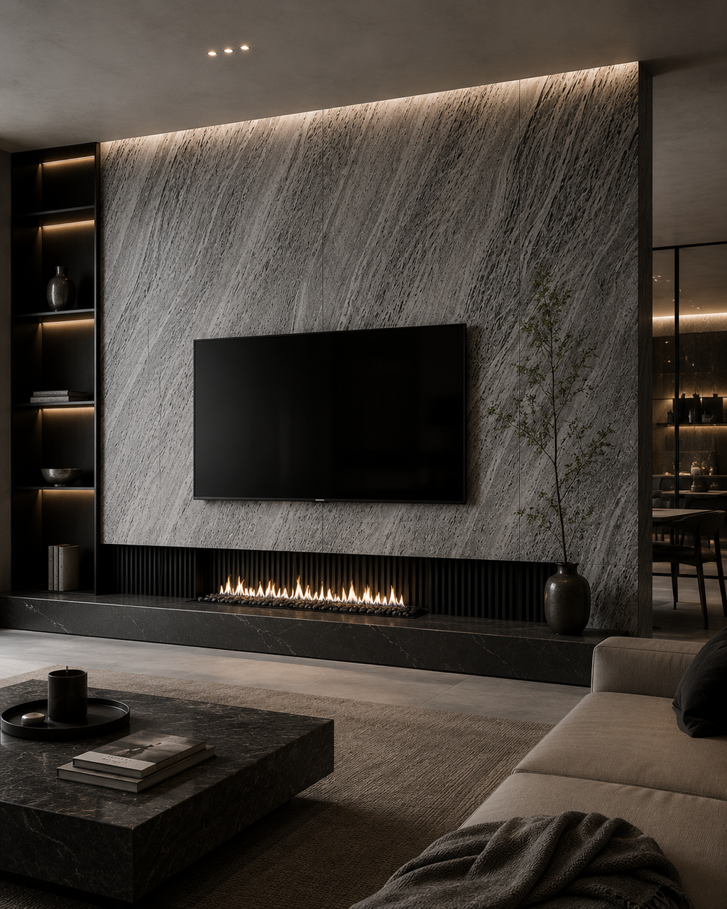 STONEVIA™ Caverna Volcánica | Superficie Efecto Travertino Oscuro