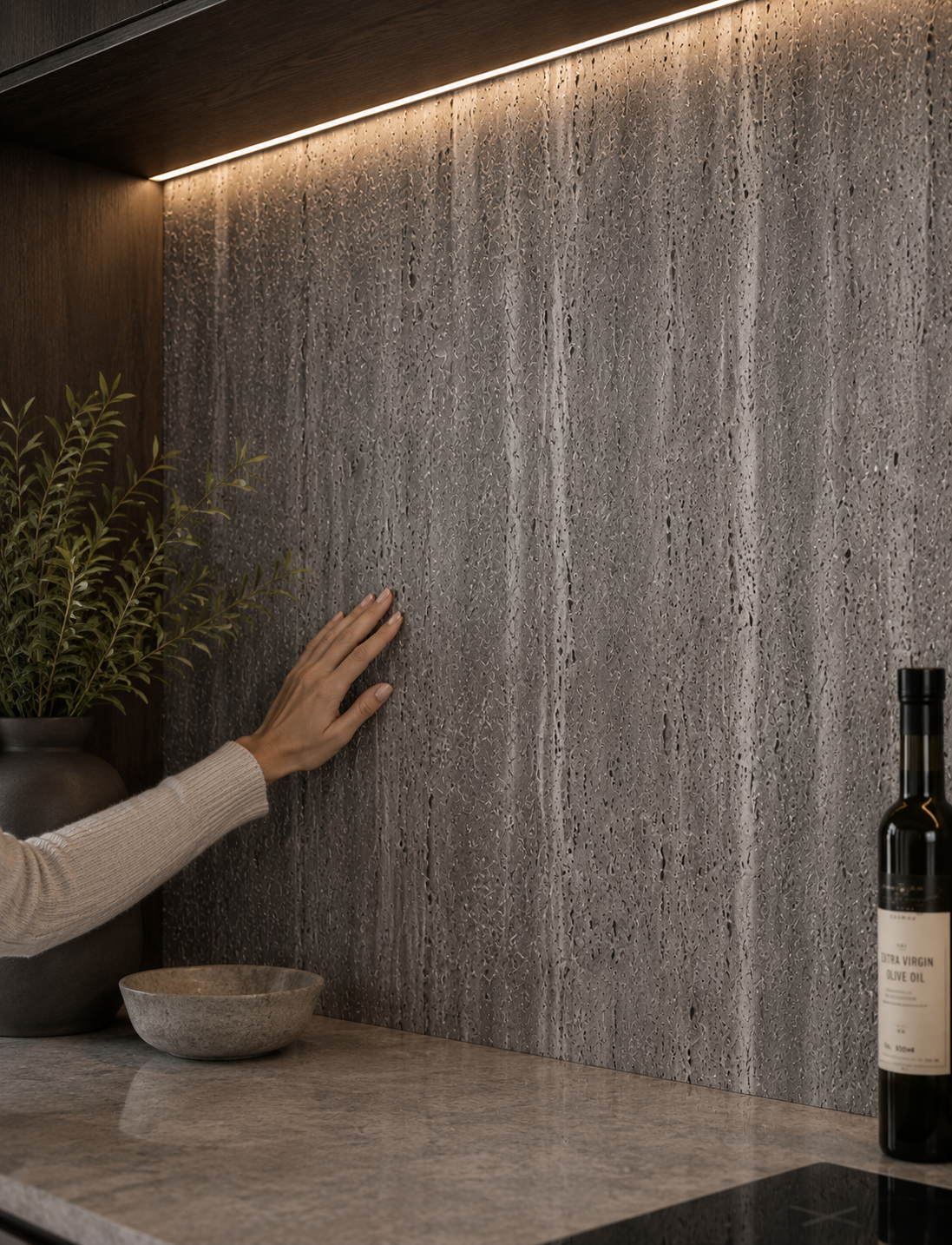 STONEVIA™ Storm Travertino | Panel efecto travertino gris oscuro
