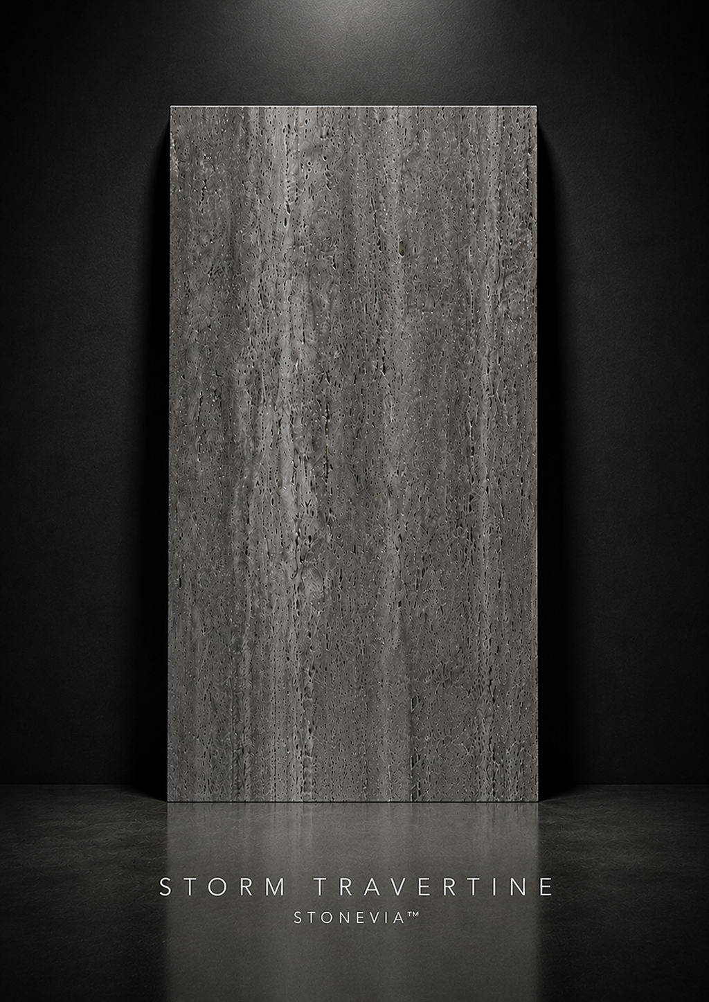STONEVIA™ Storm Travertino | Panel efecto travertino gris oscuro