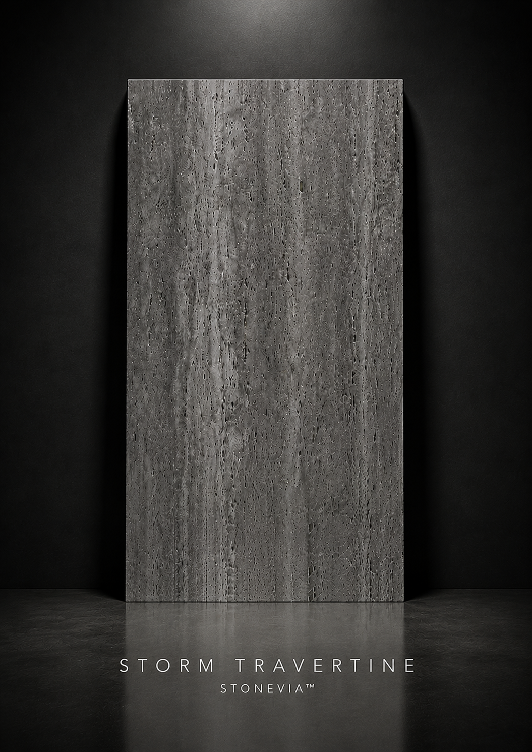 STONEVIA™ Storm Travertino | Panel efecto travertino gris oscuro