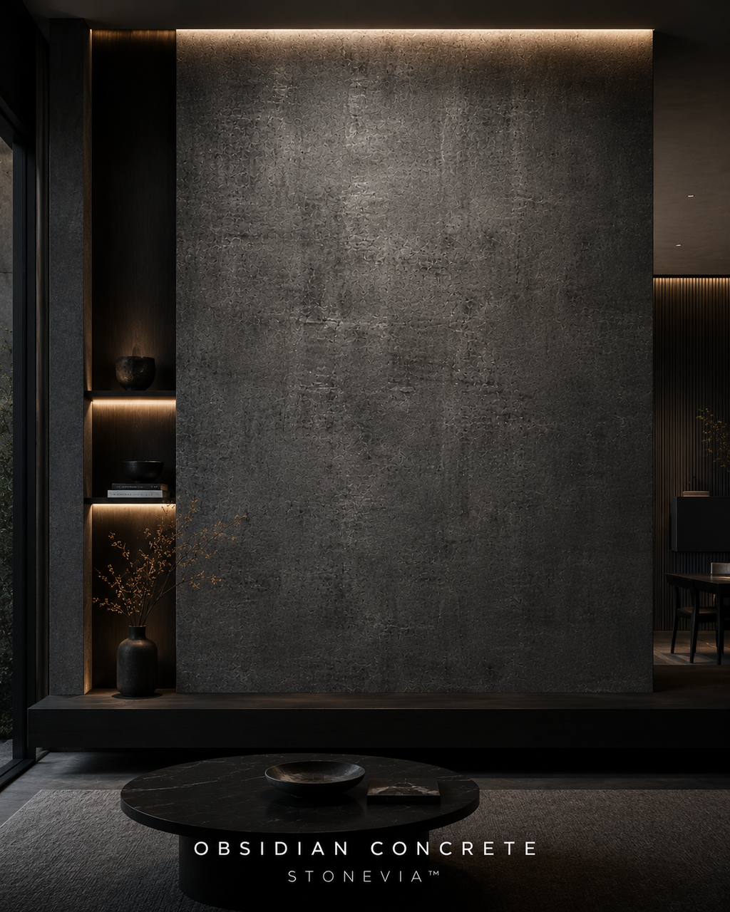 STONEVIA™ Hormigón Obsidiana | Panel de pared efecto hormigón oscuro